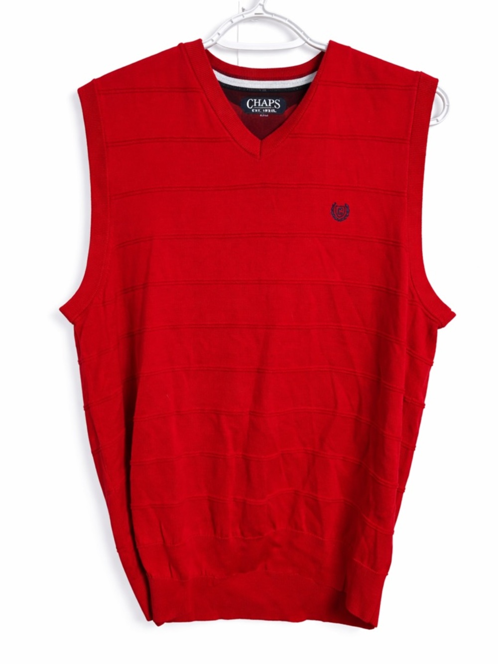Chaps Red V-Neck Knit Vest with Embroidered Crest